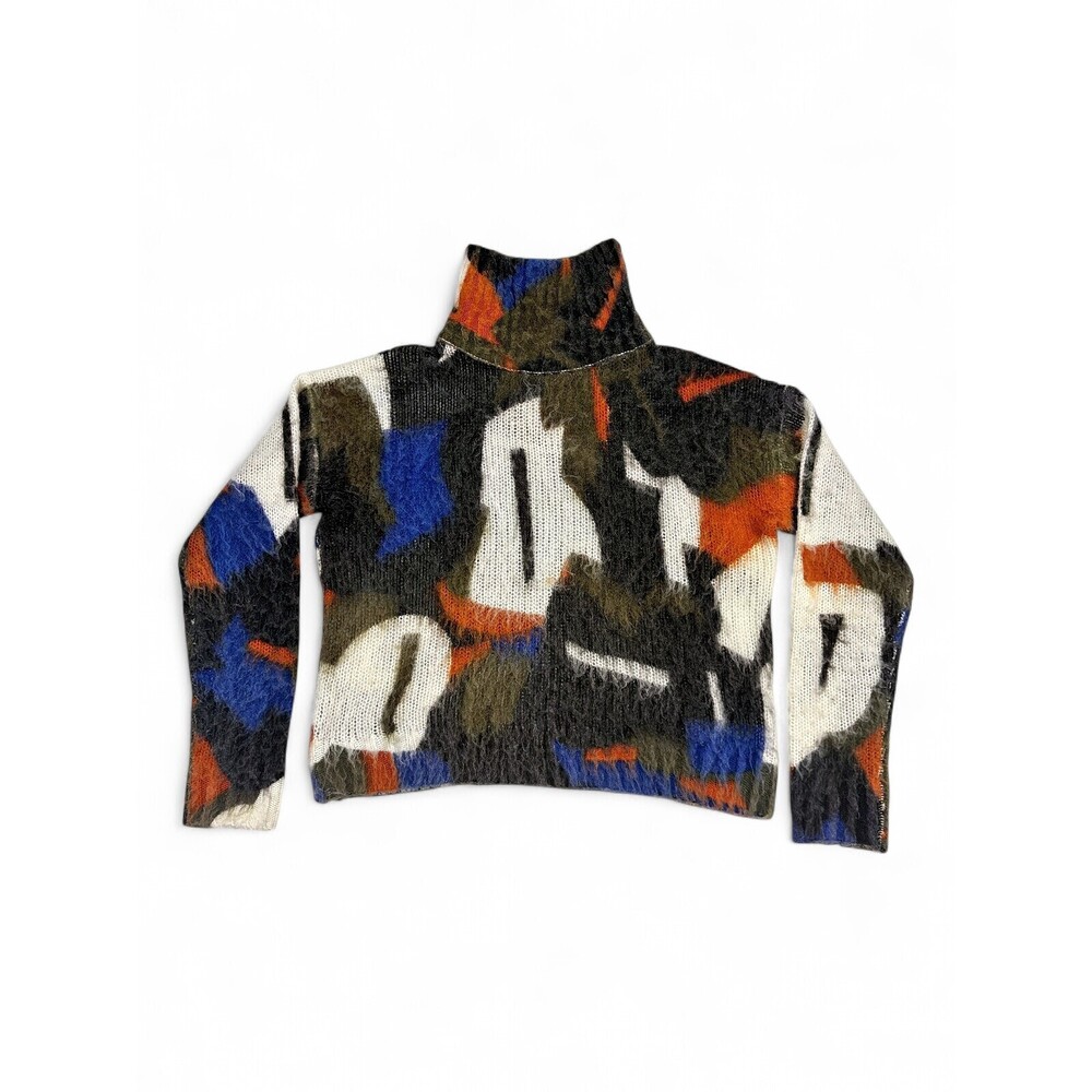 Monki Abstract Fuzzy Cropped Turtleneck Sweater S